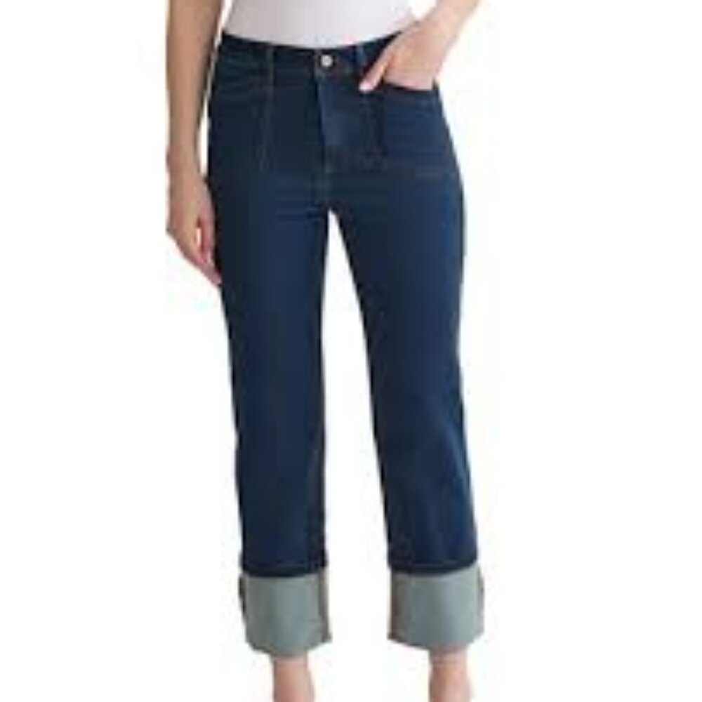 Earl Dark Wash, Mid Rise, Straight Leg, Cuffed, Stretch Jeans Size 6